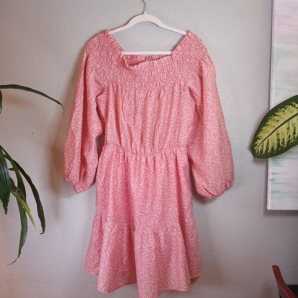 H&M Floral Smocked Off The Shoulder Cottagecore Festival Bohemian Pink Dress M - Picture 5 of 7